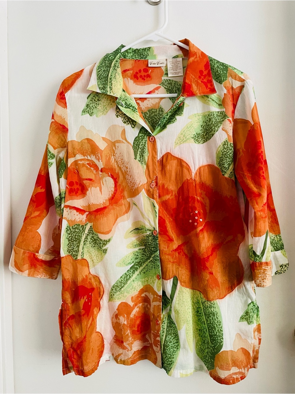 Bobbie Brooks Orange & Green Floral Button-Down Shirt